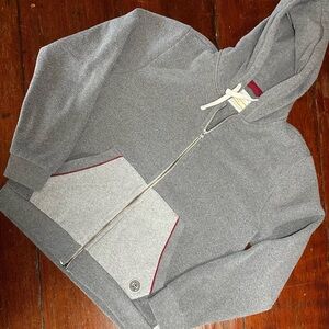 MarineLayer Re-Spun Gray Zip-Up Hoodie with Red Accents